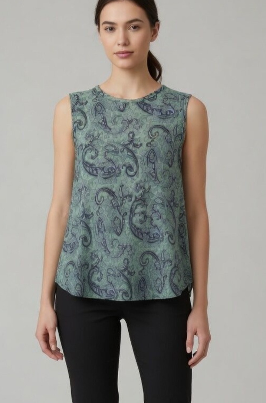 Rebecca Taylor Margaux Paisley Silk Blend Top Women’s 6 Green Sleeveless Blouse